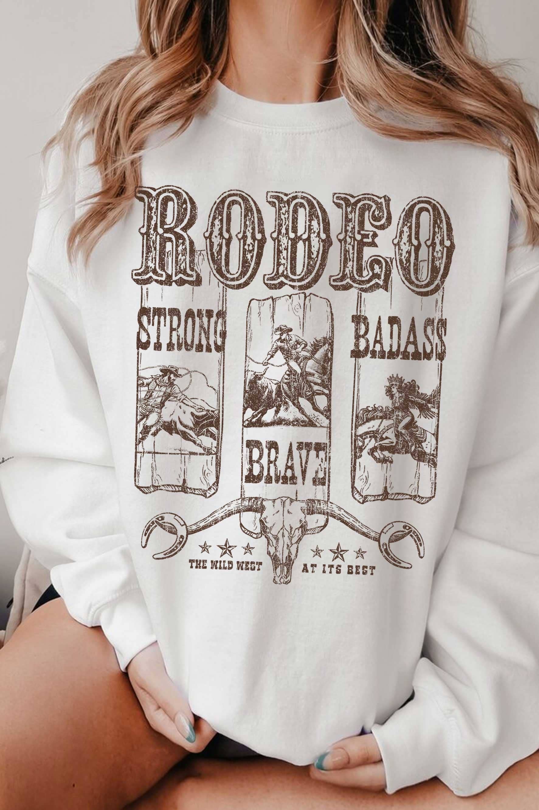Rodeo the Wild West Cowboy Graphic Brushed Sweatshirts