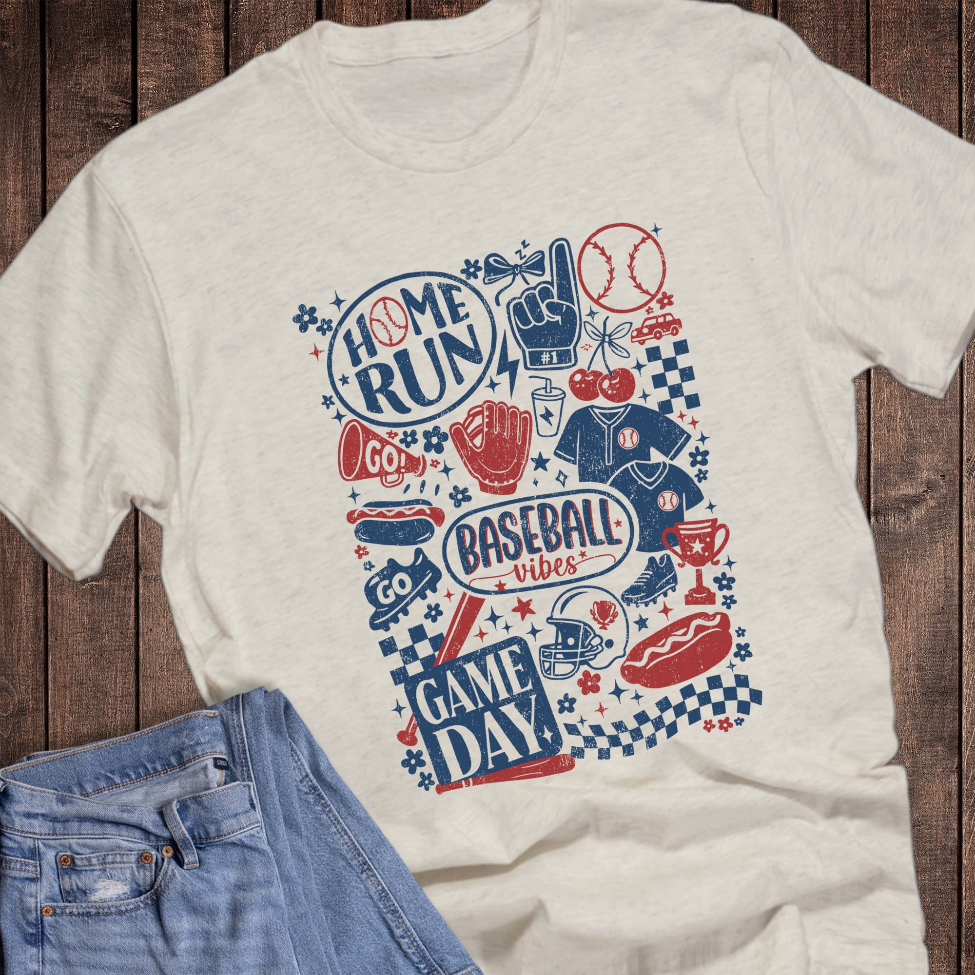 Baseball Home Run Game Day Collage Graphic Tee