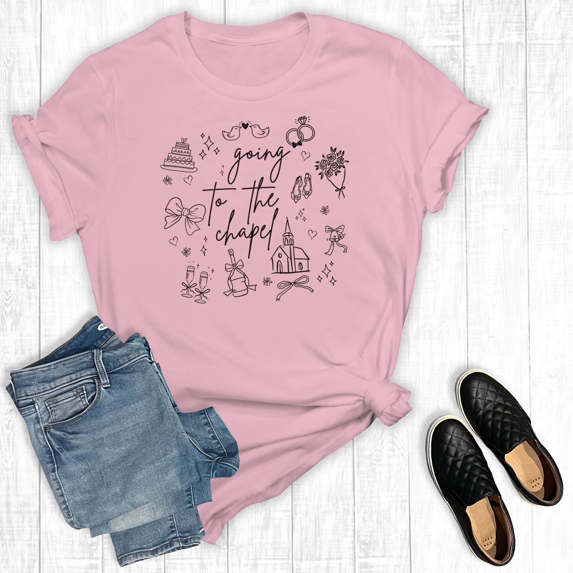 Bridal Going To the Chapel Coquette Collage Graphic Tee