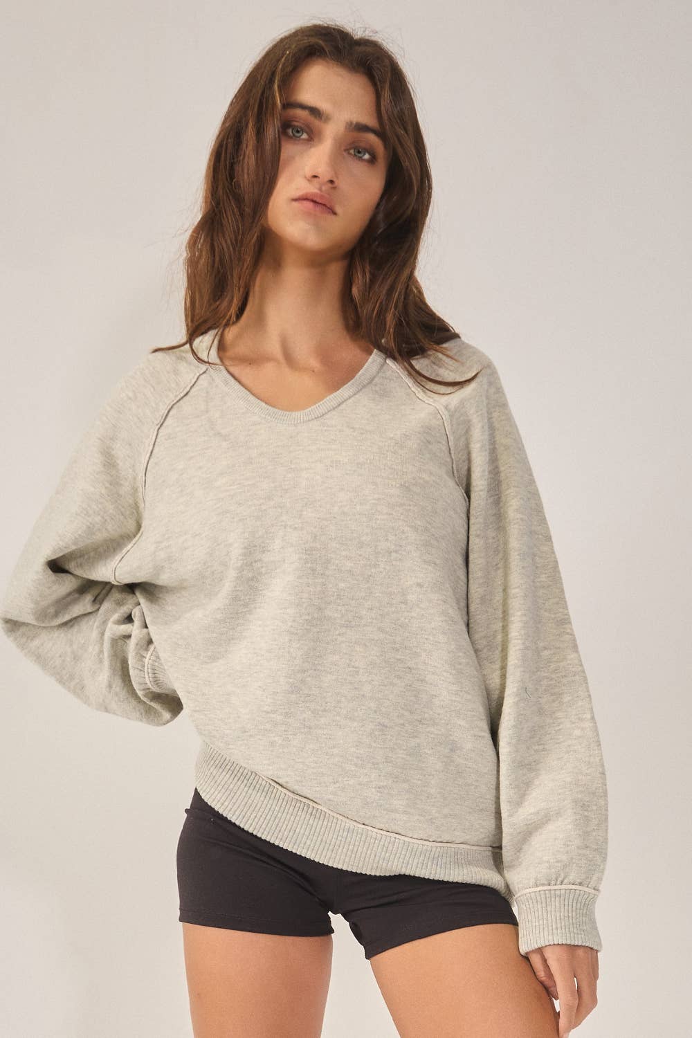 IT2398 V-Neckline Drop-Shoulder Solid Soft Sweatshirt