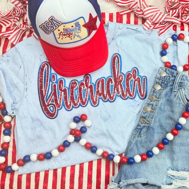 Firecracker Sequin Patch Ocean Pigment Dyed Tee
