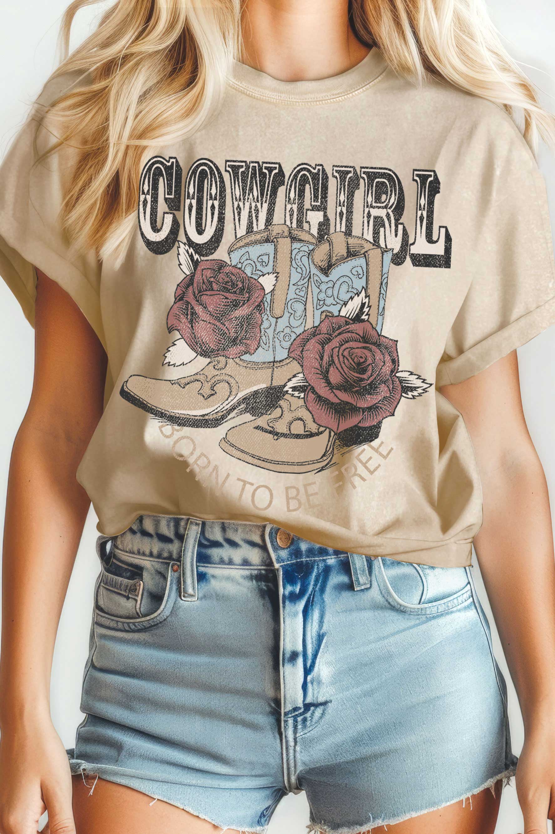 Cowgirl Born To Be Free Boots Mineral Graphic Tshirts