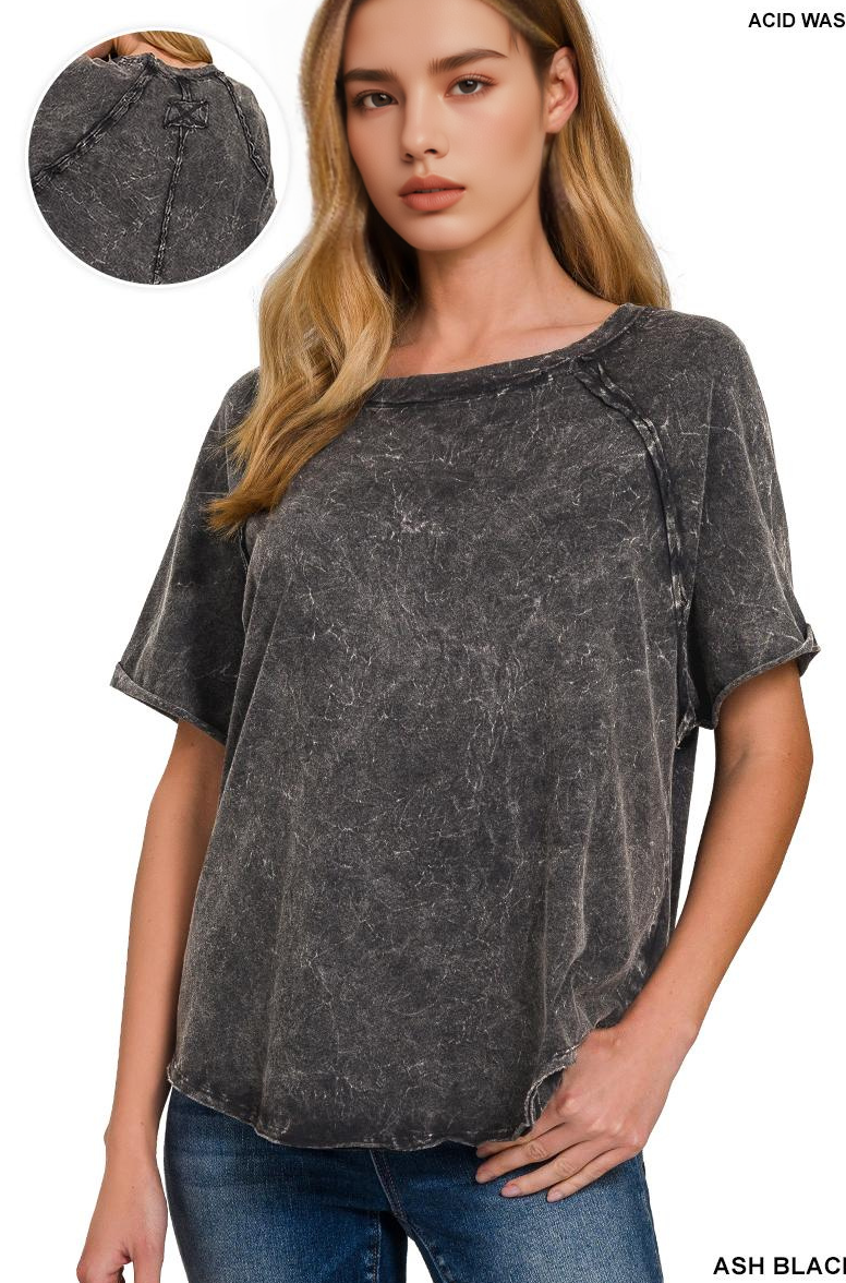 .Washed Cotton Top w/ Back Patch