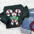 Red & White Candy Cane with Holly Sequin Sweatshirt