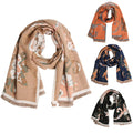 Bold Floral Wrap Oblong Shawl Scarf W Fringe