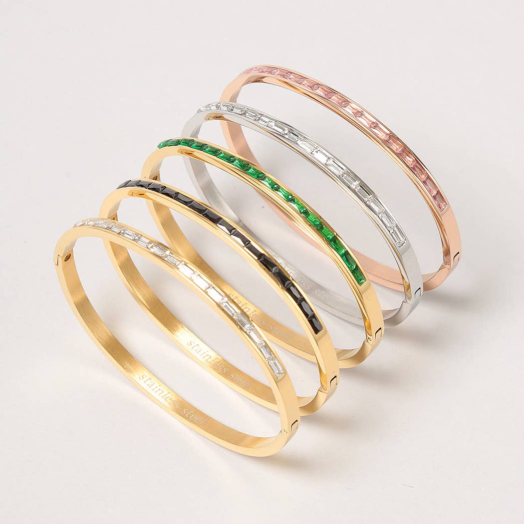 Paved Stone Hinged Bangle Bracelet