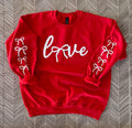 Love Bow Sleeve On Gildan Red Sweatshirt
