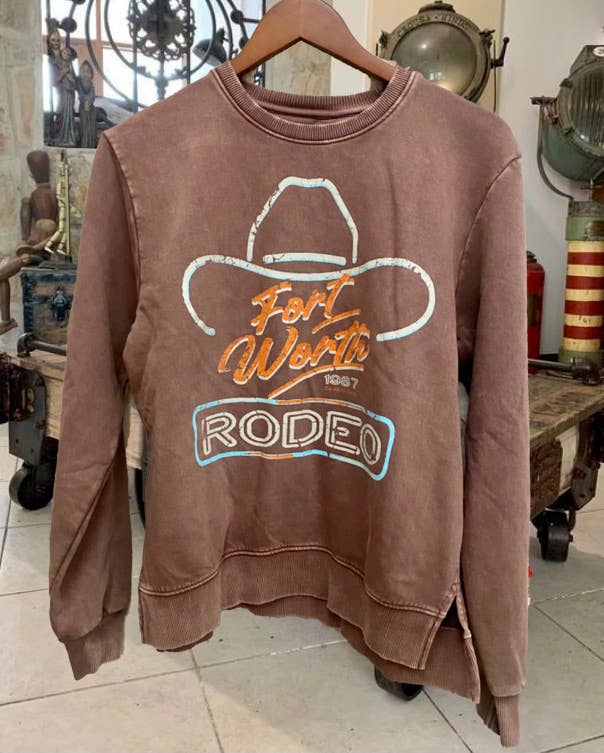 Fort Worth Rodeo Acid Wash Crew Neck Sweatshirt