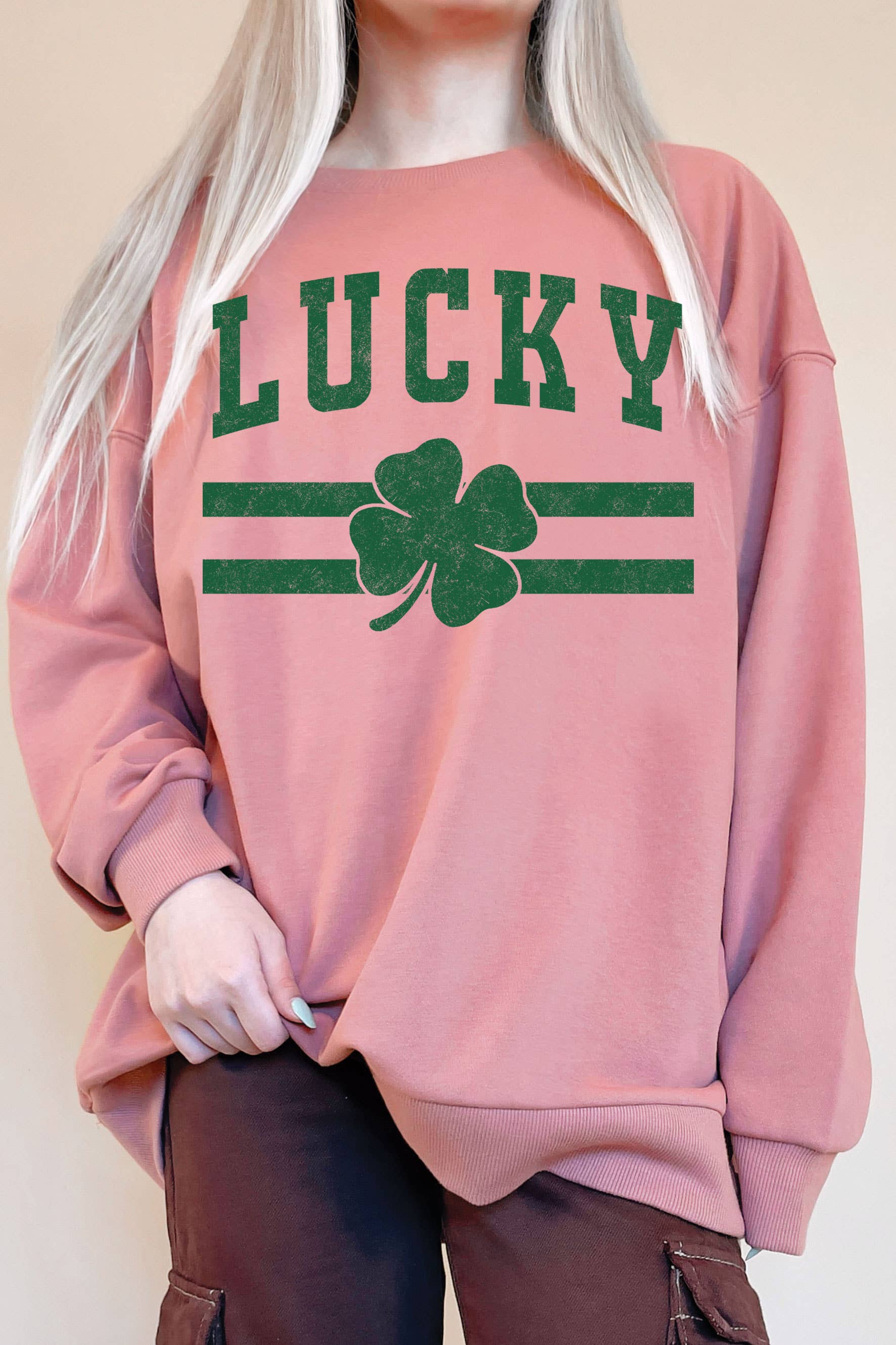 Lucky Clover Oversize Graphic Terry Sweatshirts