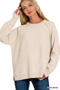 ,,._ SI-25283 Round Neck Raglan Long Sleeve Sweater