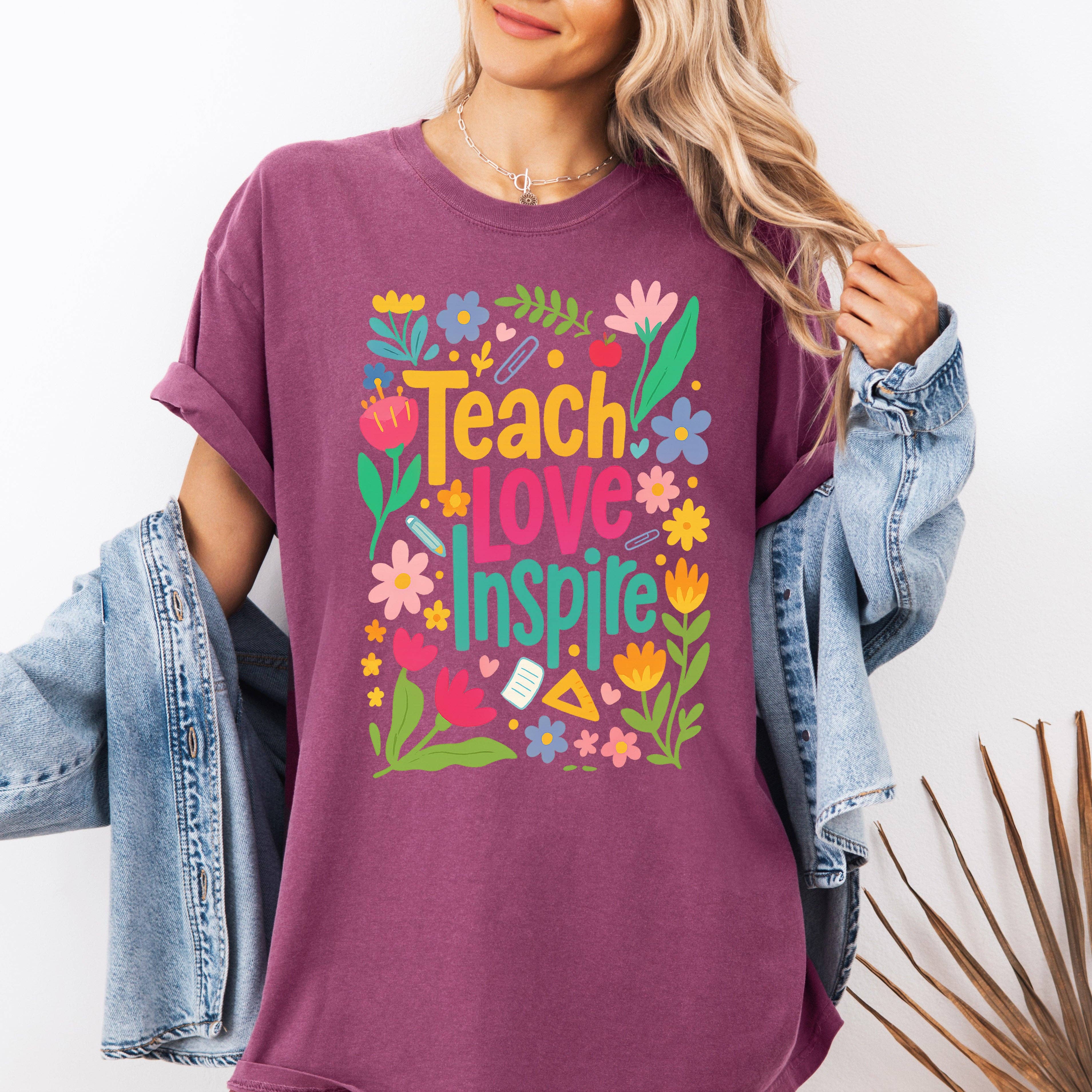 Teach Love Inspire, Floral Boho, First Day of School T-Shirt