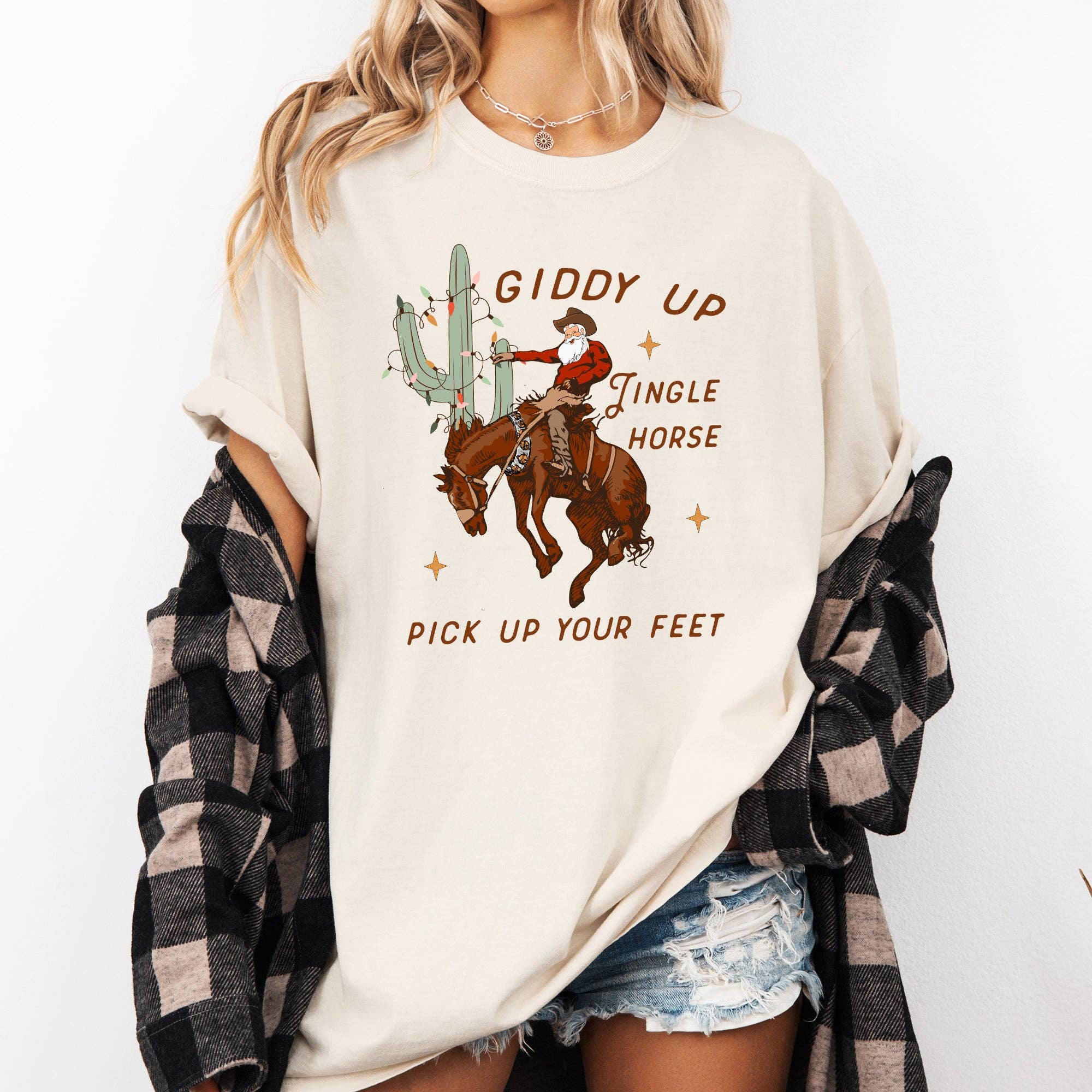 Giddy Up Jingle Horse, Santa Christmas Cowboy Country Tshirt