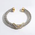 Two Tone Cross Braided Pave Cz Cuff Bracelet