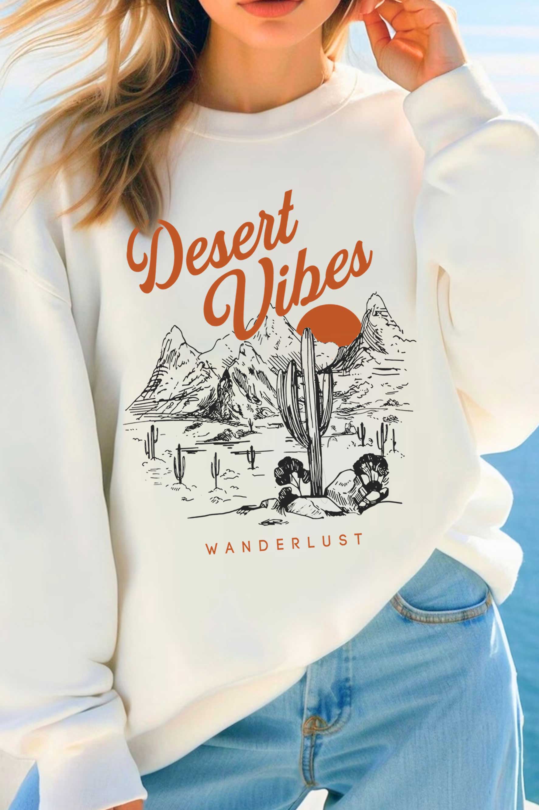 Desert Vibes Wanderlust Graphic Brushed Sweatshirts