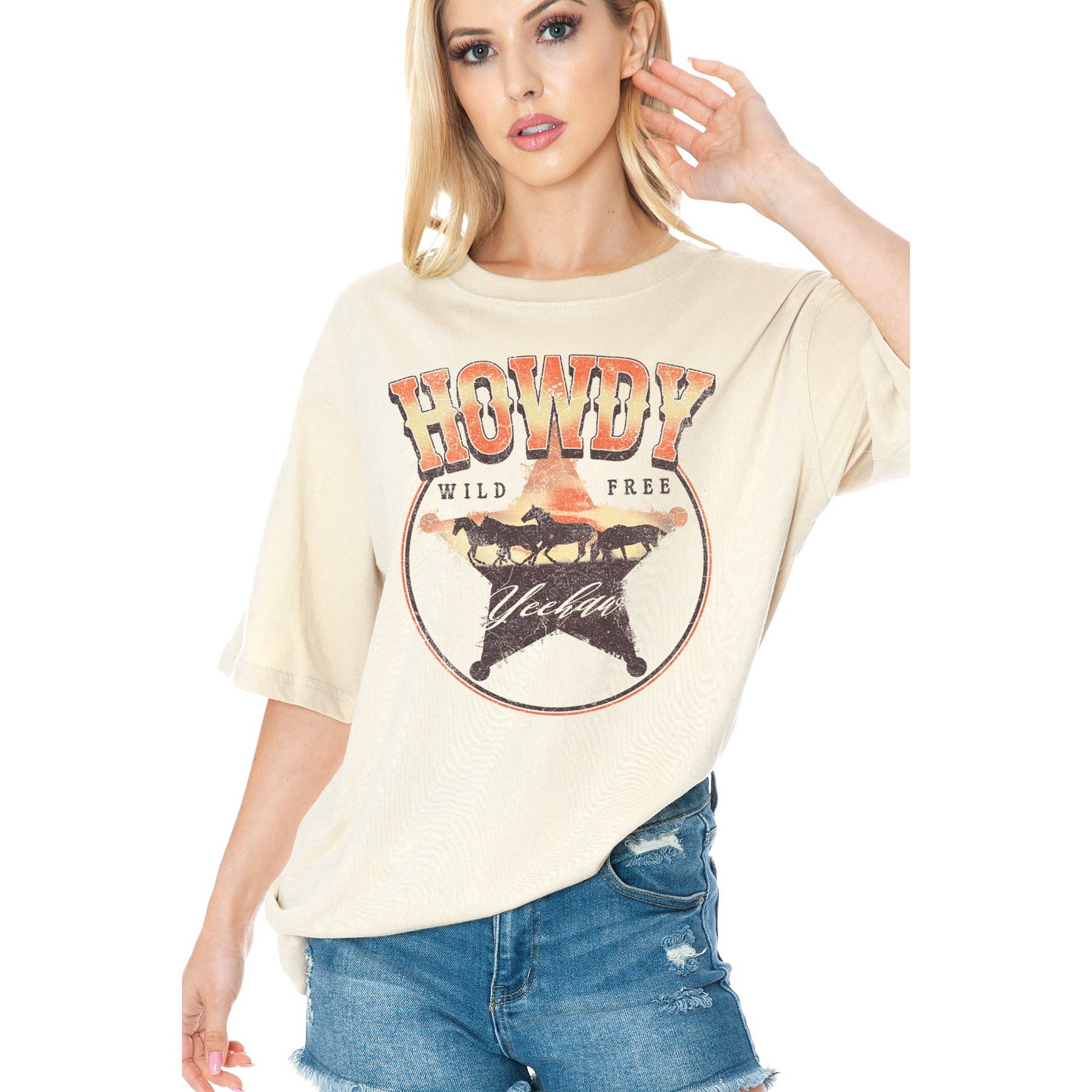 Howdy Wild Free - Unisex Oversized Screen Printed T-Shirt