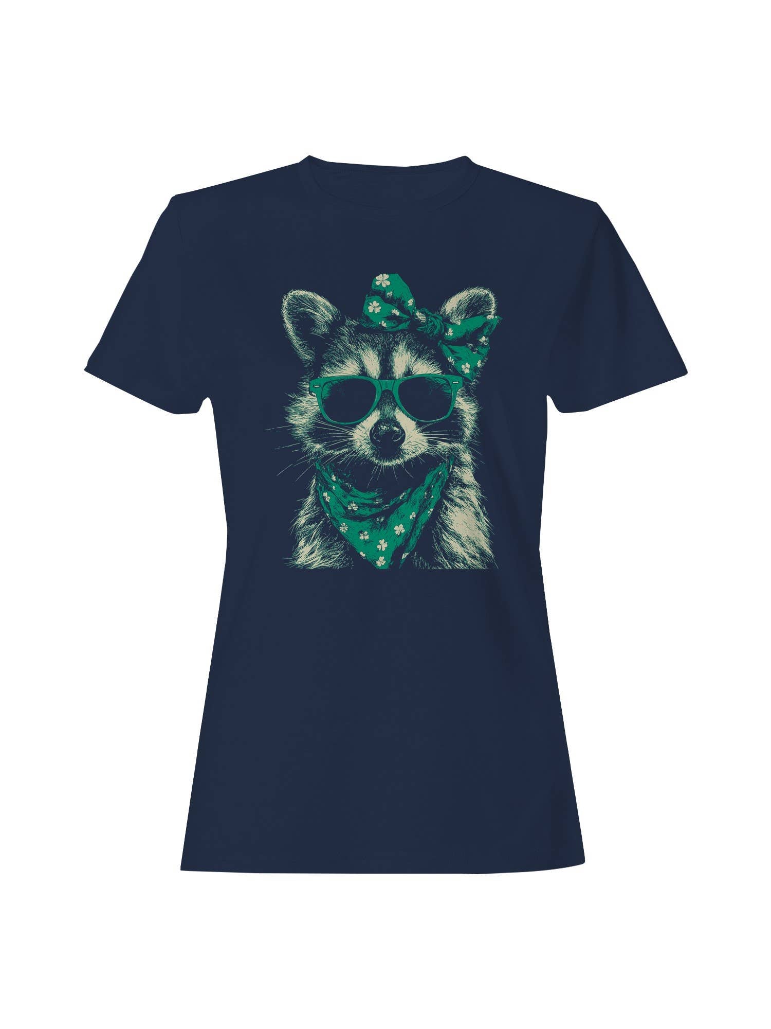 St. Patrick's Day Trendy Raccoon Shamrock Scarf Women's Tee