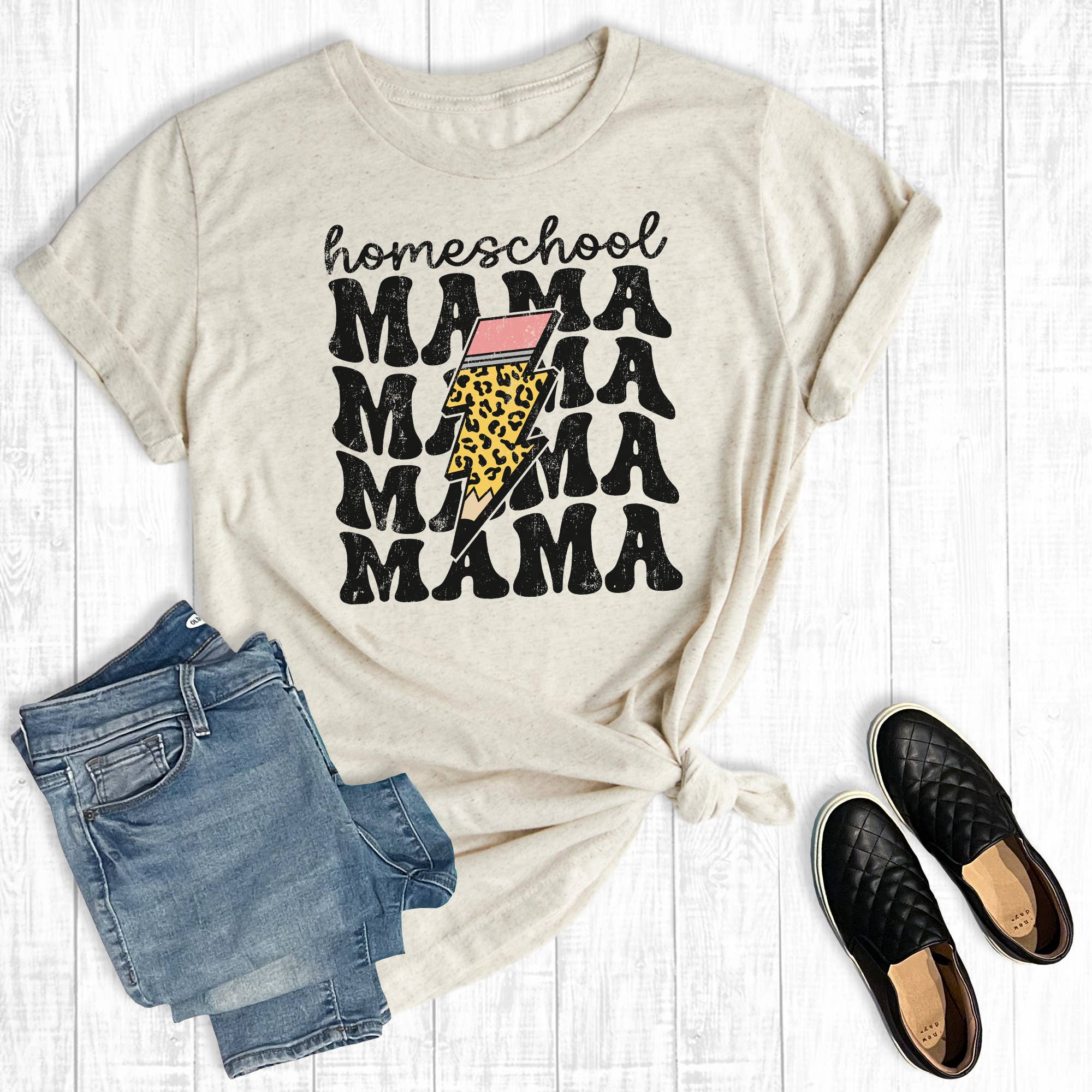 Retro Lightning Homeschool Mama Graphic Tee