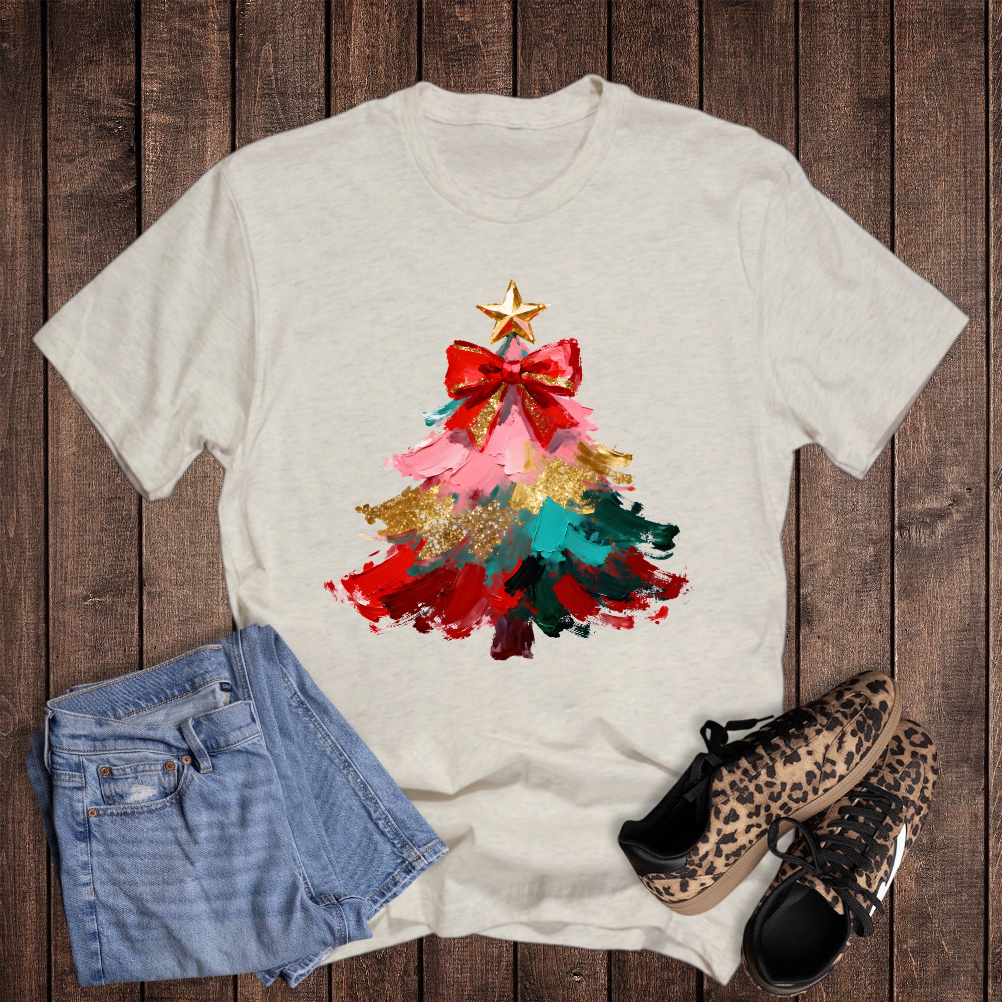 Christmas Faux Paint and Glitter Tree Graphic Tee