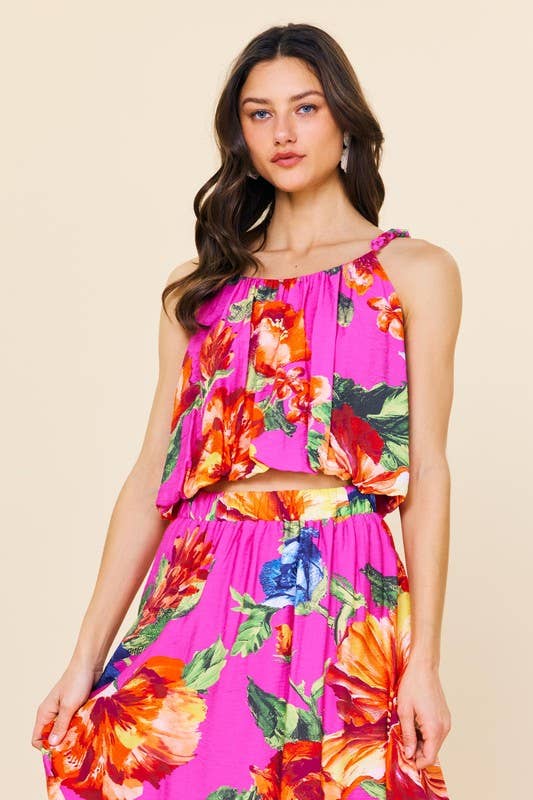 Braided Strap Floral Print Top