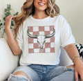 Checkered Longhorn Skull Comfort Color Tee