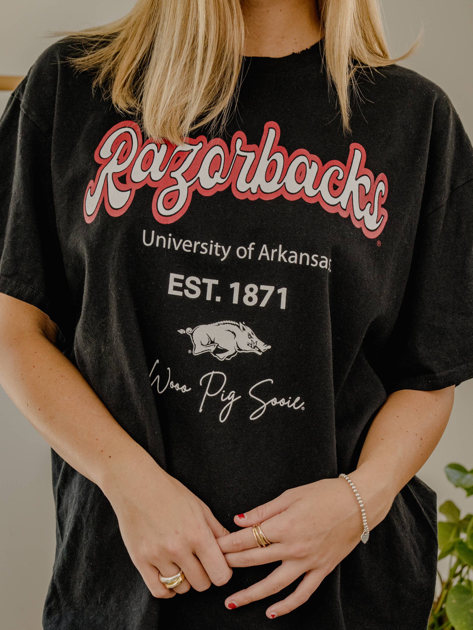 Arkansas Razorbacks Letterman Black Thrifted Tee