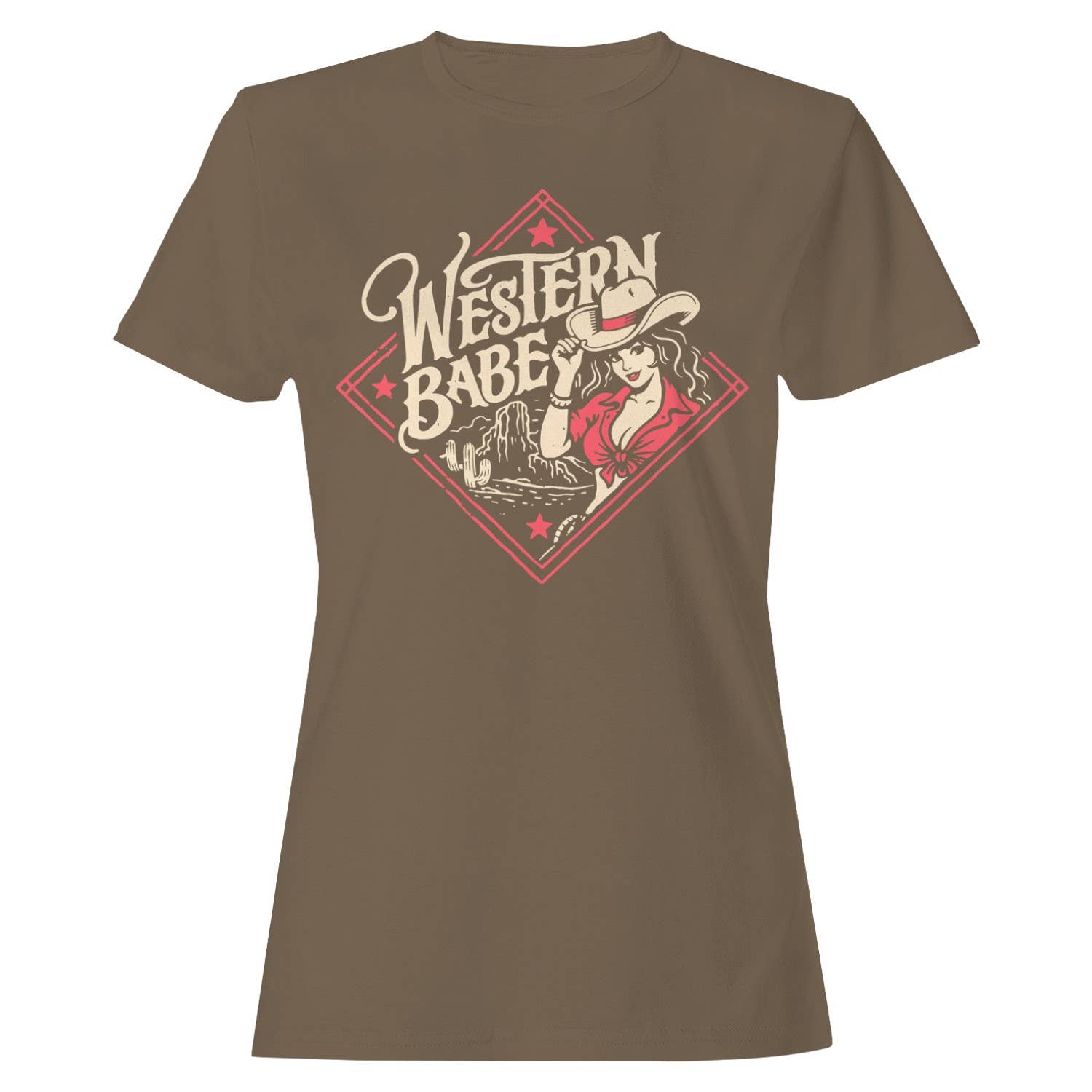 Western Retro Cowgirl Women's T-Shirt Brown Savana