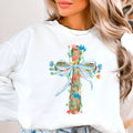 Spring Floral Cross with Coquette Bow Graphic Sweatshirt
