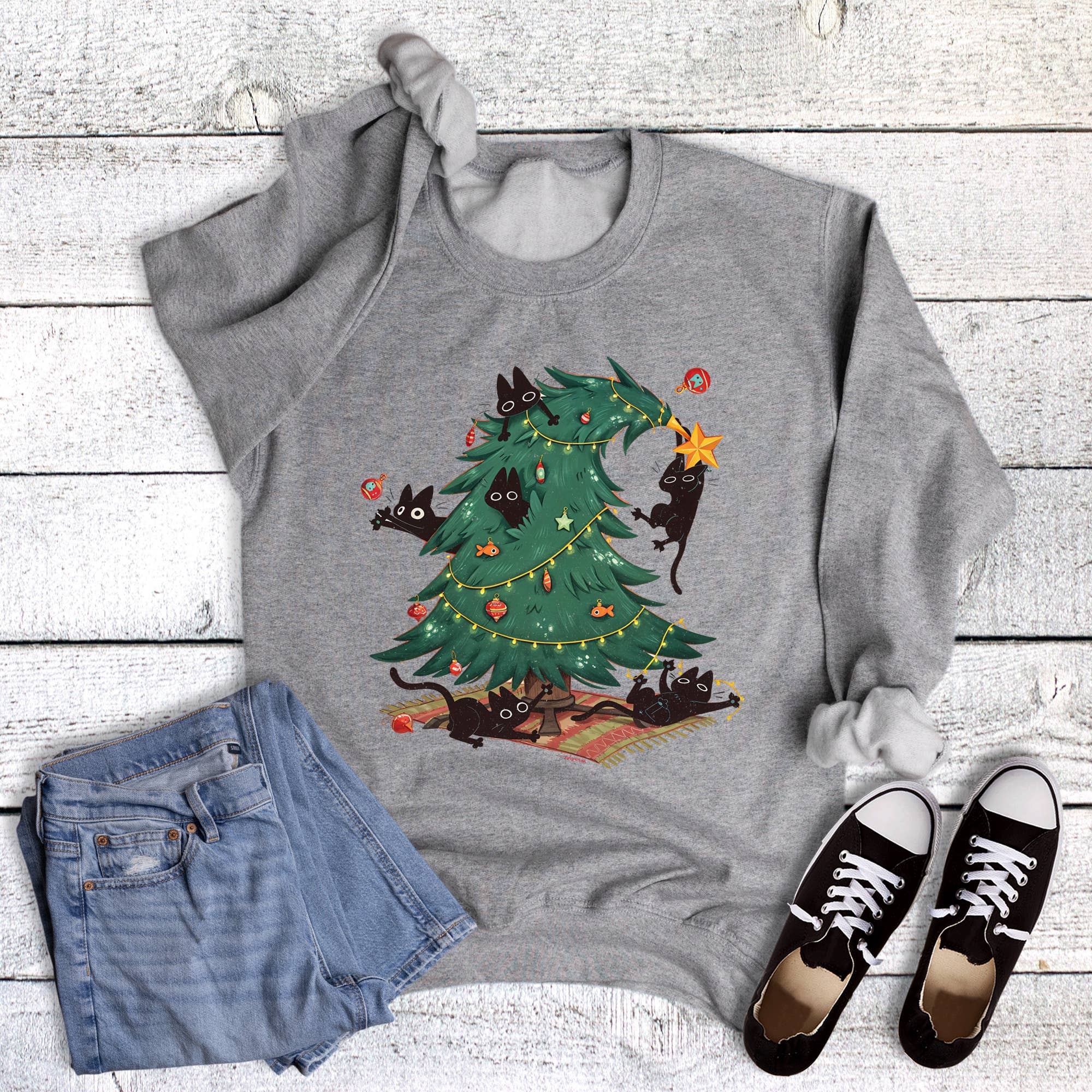 Cute Christmas Tree with Cats Sweatshirt