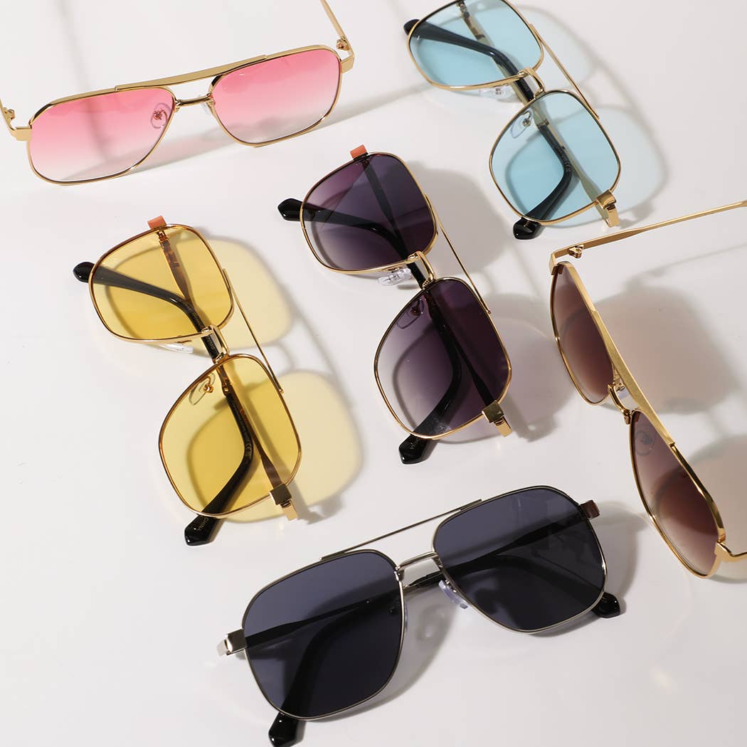 Square Aviator Metal Frame Unisex Sunglasses
