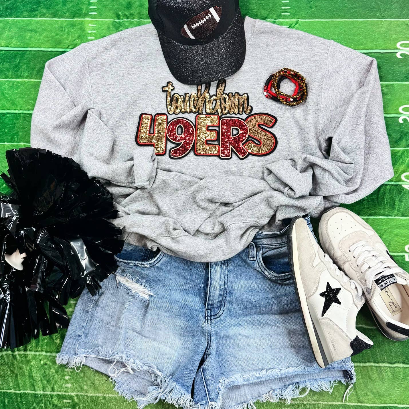 Touchdown 49ers Sequin Patch Black Crewneck