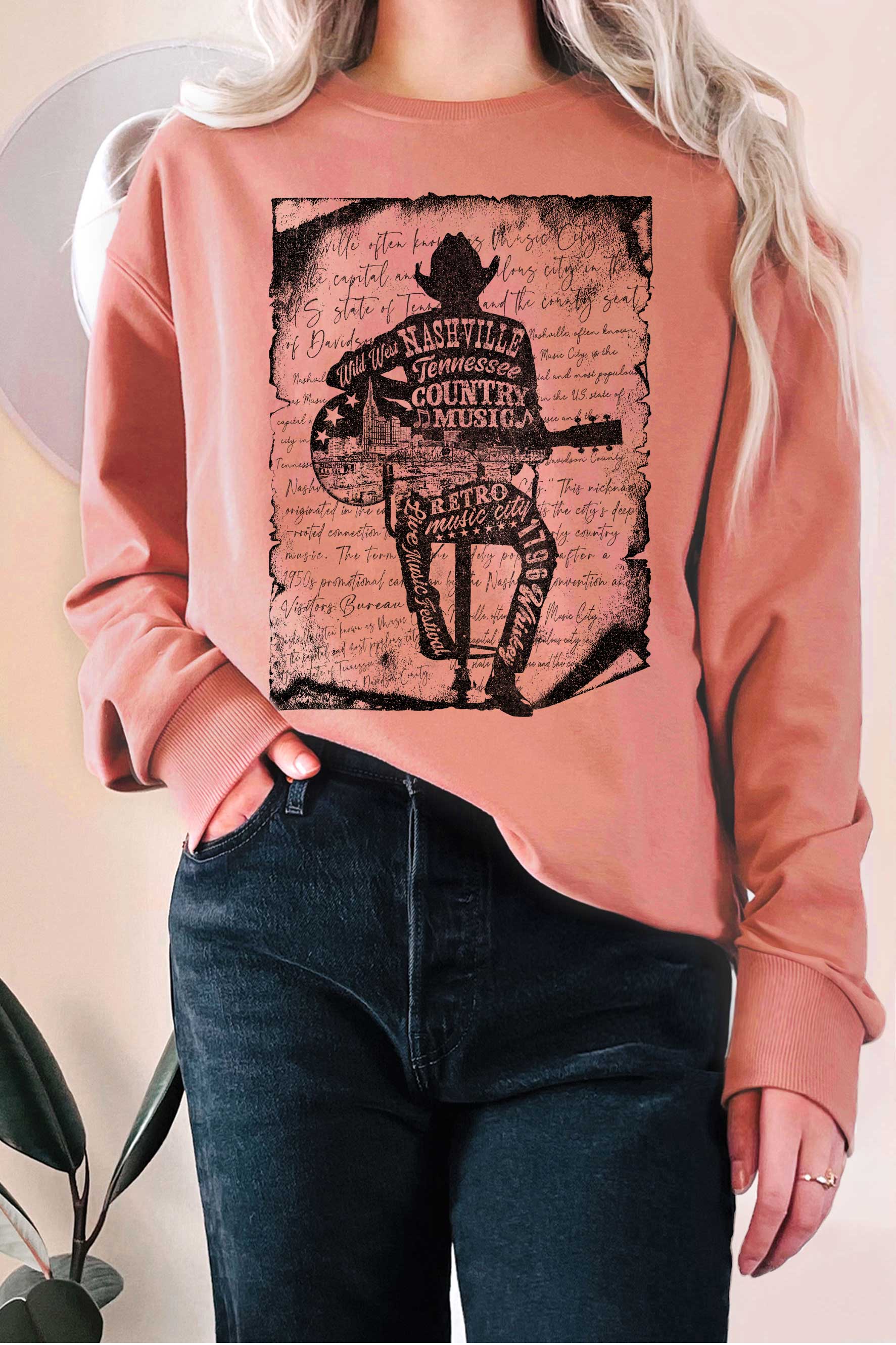 Nashville Country Music Old Letter Terry Sweatshirts