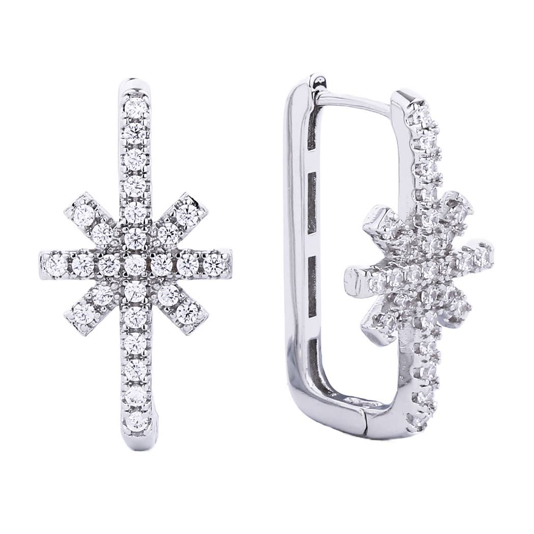 14K Gold-Dipped Cz Snowflake Design Huggie Earring