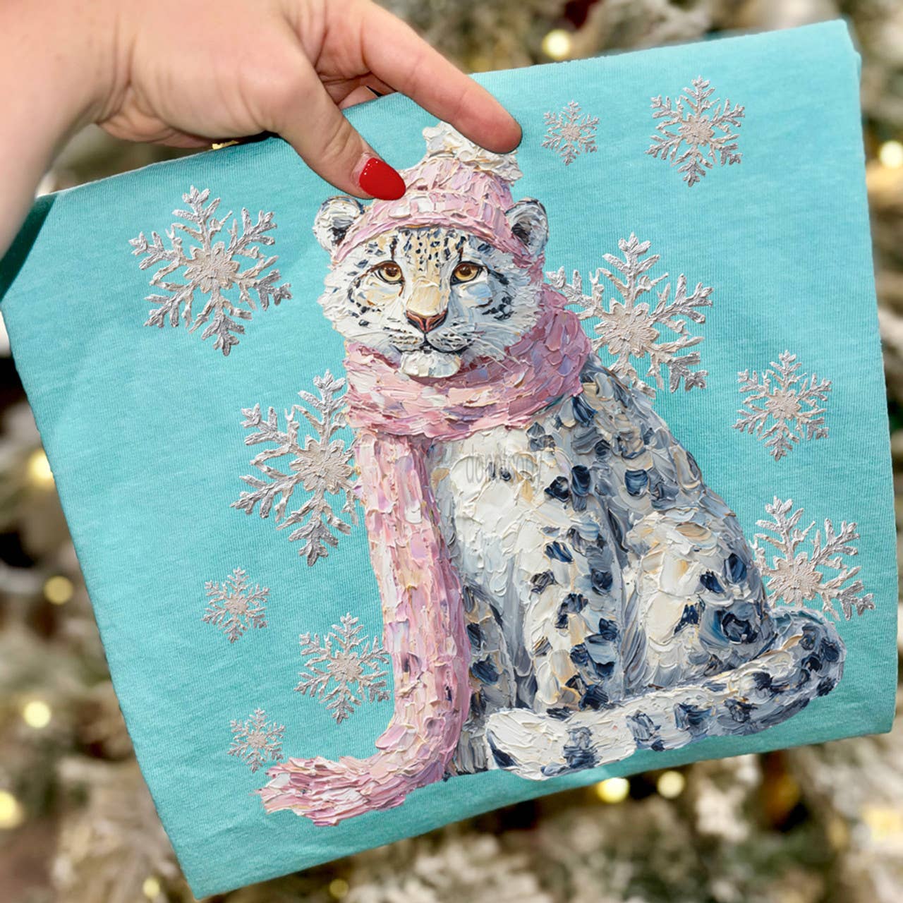 Faux Painted Winter Snow Leopard Tee