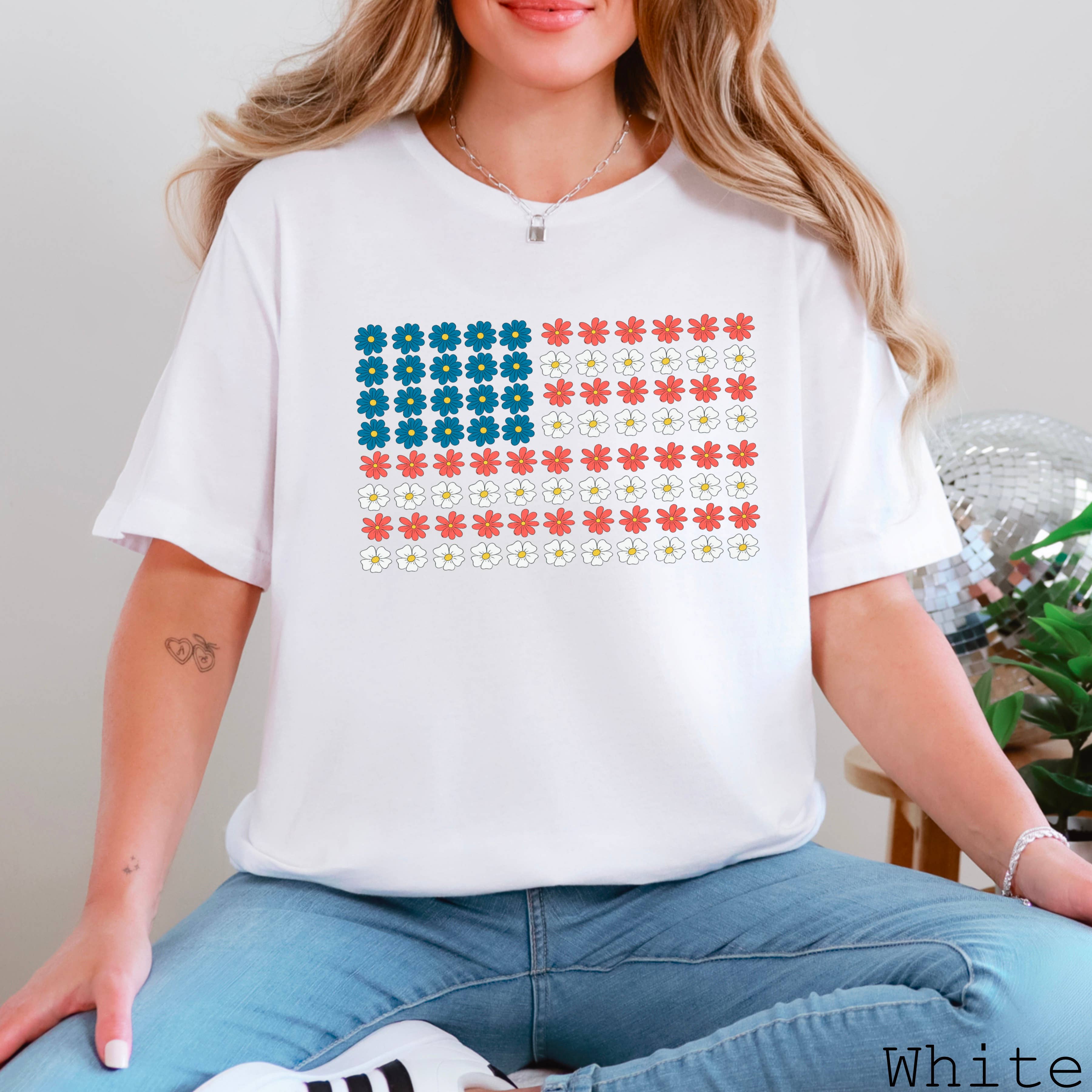 July 4th Graphic Tee | Floral USA Flag | Bella Canvas