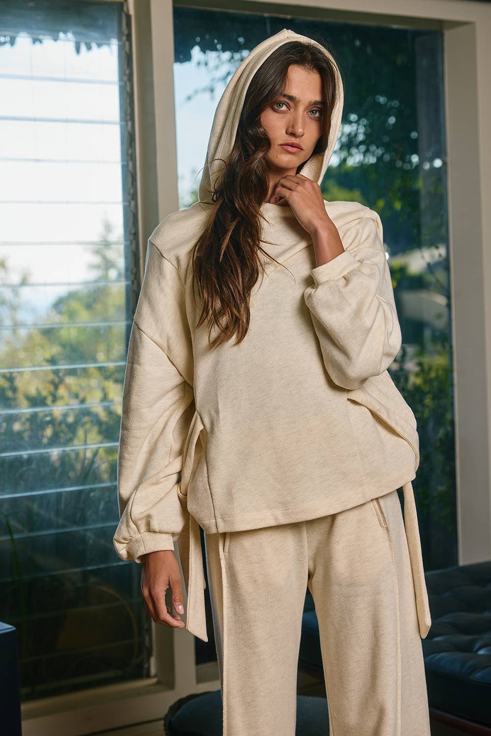 T2900 Side-Tie Detail Oversized Solid Hoodie