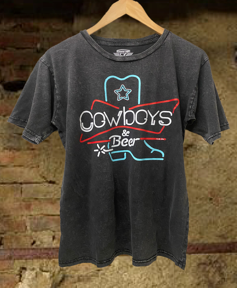 Cowboys & Beer Neon Boot Acid Washed 90's Unisex T Shirt
