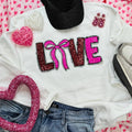 Sequin Love with Bow Patch White Sweatshirt
