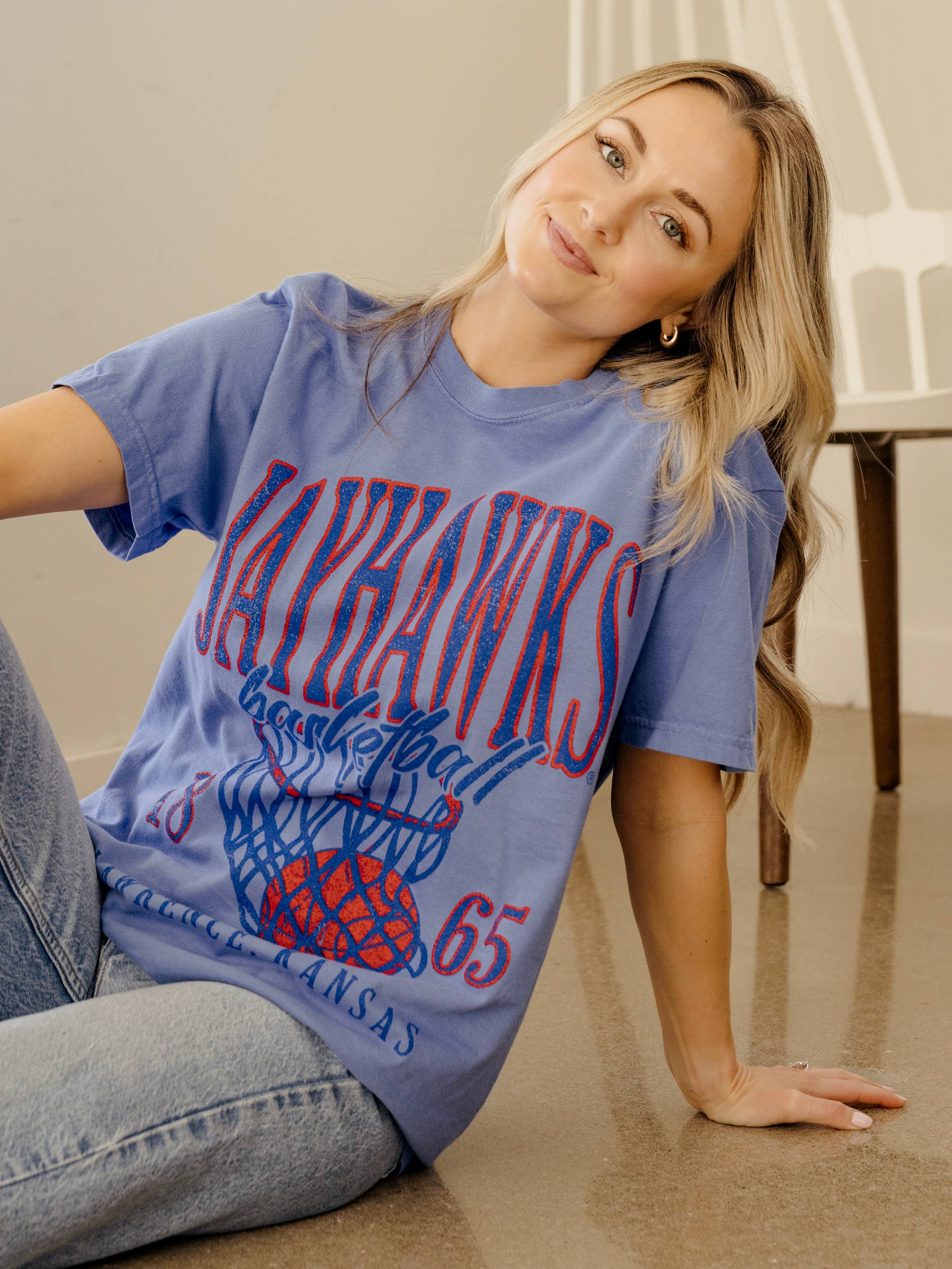Ku Kansas Jayhawks Big Basketball Blue Comfort Colors Tee
