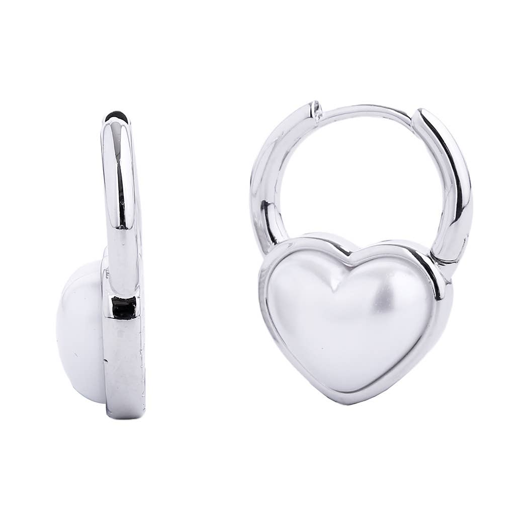 14K Gold-Dipped Pearl Heart Huggie Earring