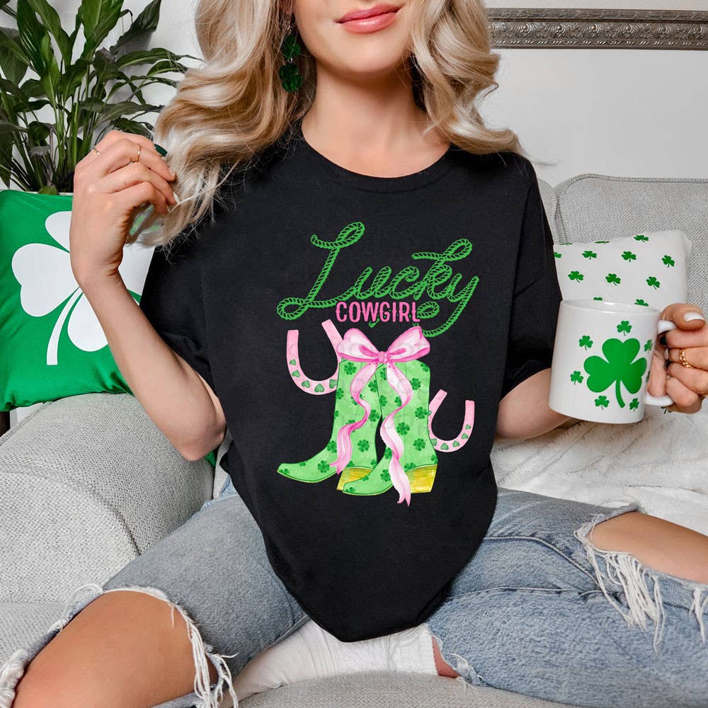 Lucky Cowgirl Coquette Pink Bow Tee