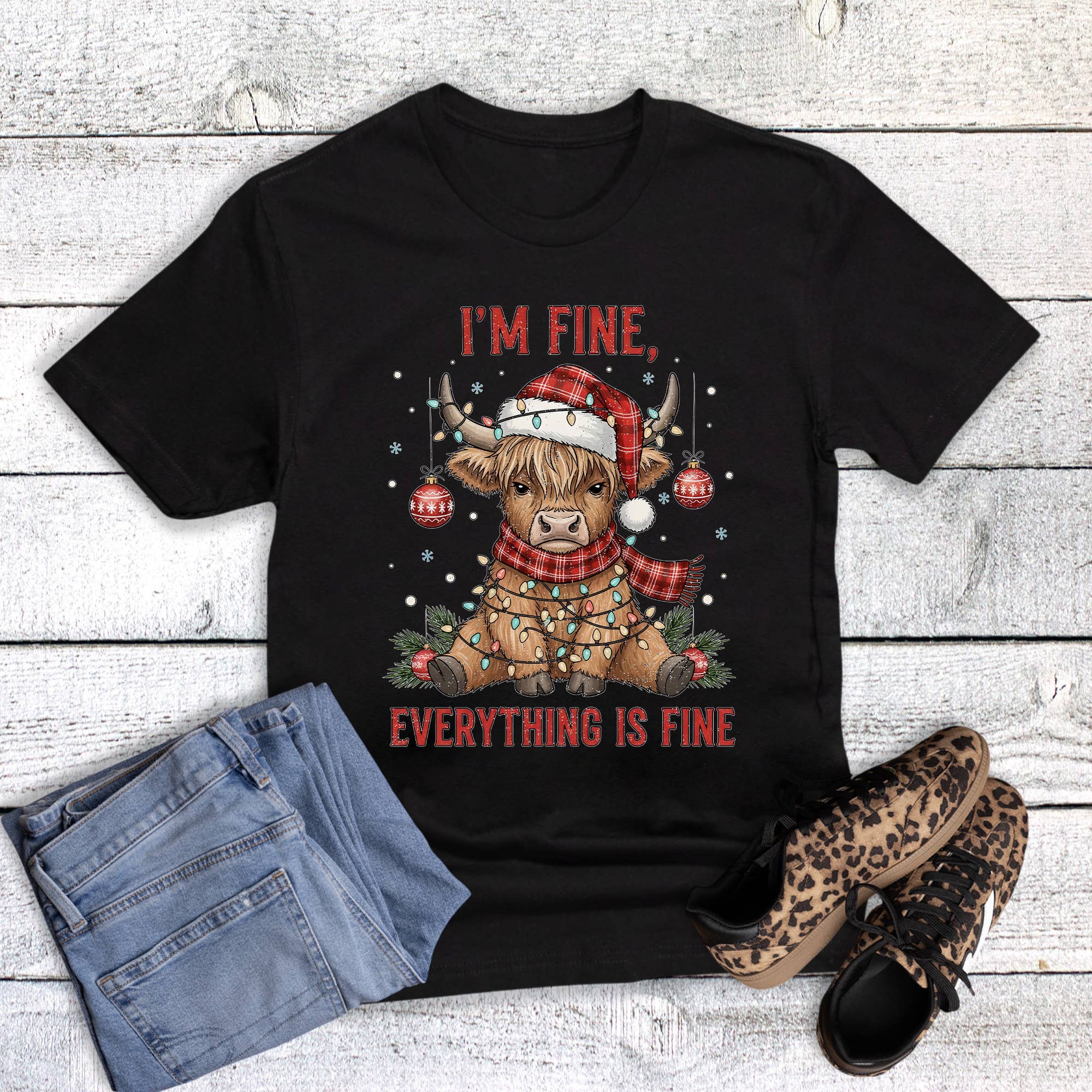 Christmas Cow I'm Fine Everything Is Fine Graphic Tee