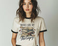 Books Are My Therapy - Cute Book Canvas Ringer Shirt