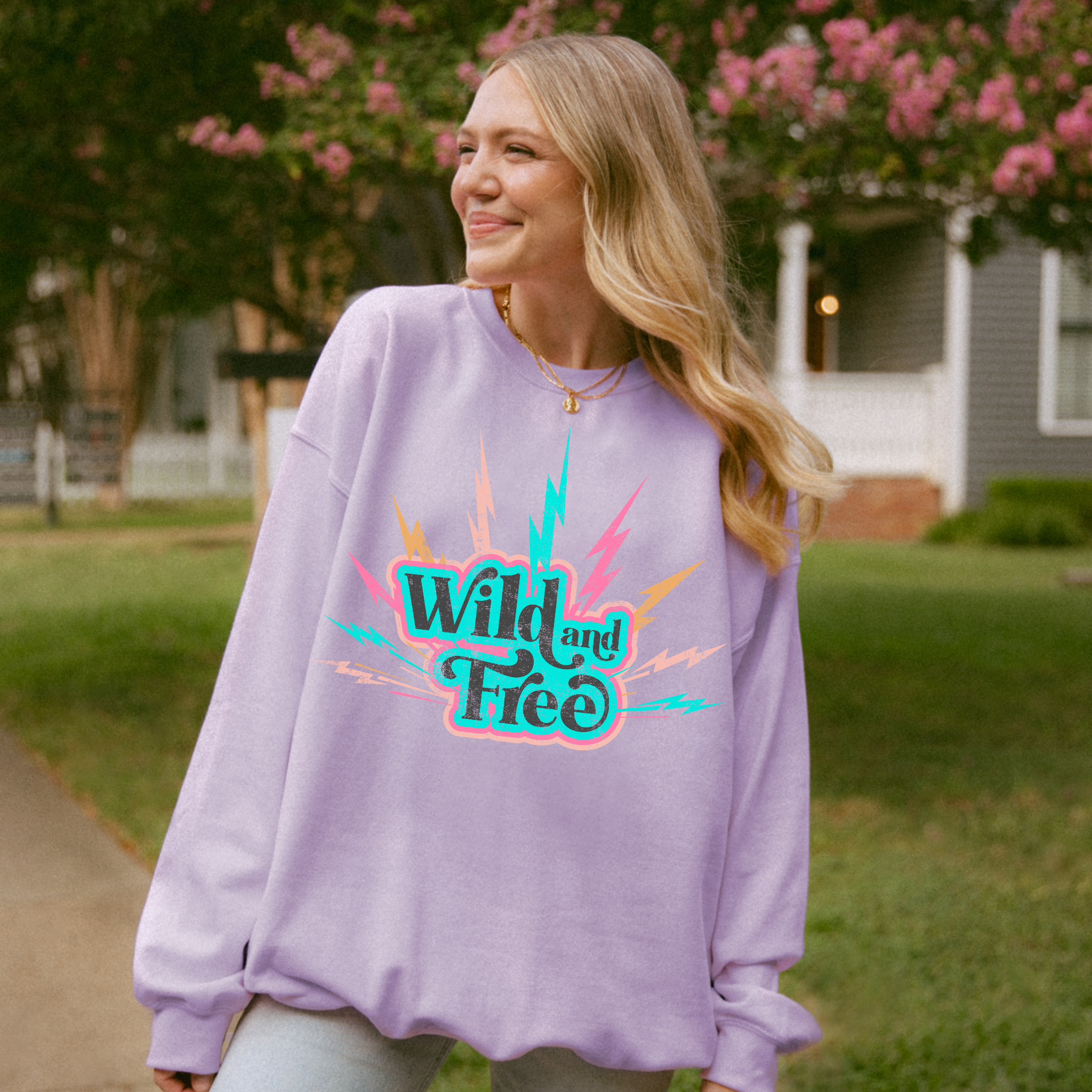 Wild and Free Preppy Comfort Color Graphic Crewneck