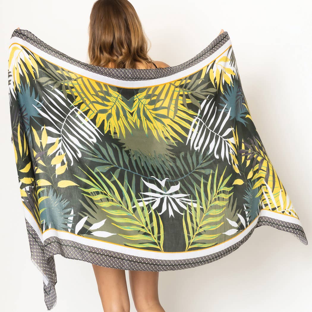 Tropical Leaves Print Scarf
