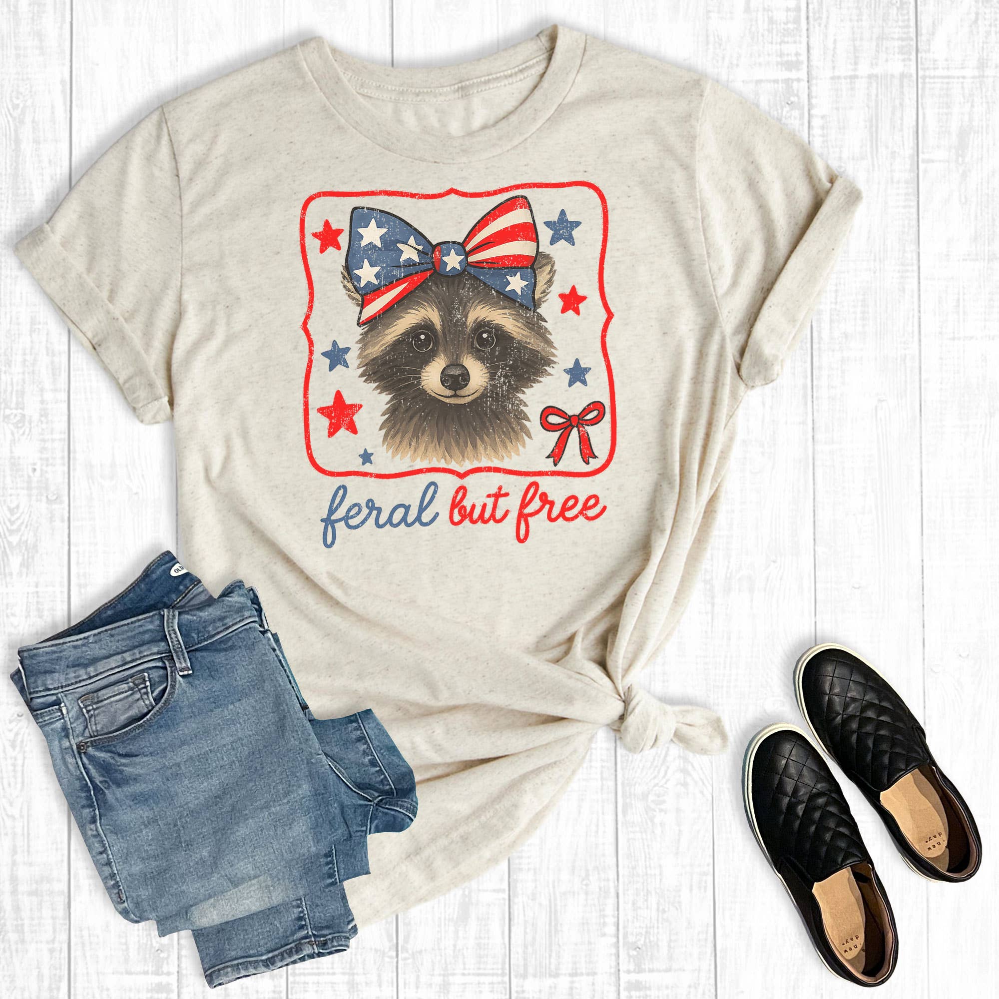 4th of July Feral But Free Racoon Graphic Tee