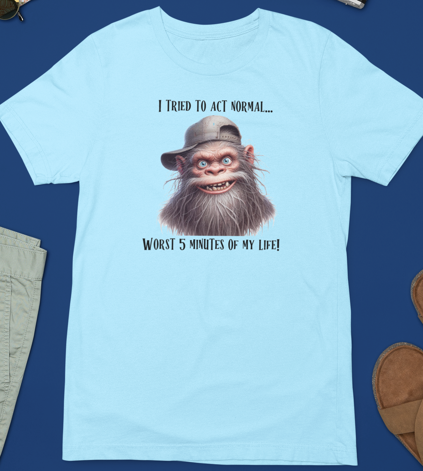 I Tried To Act Normal - Bigfoot T-Shirt (Light Blue)