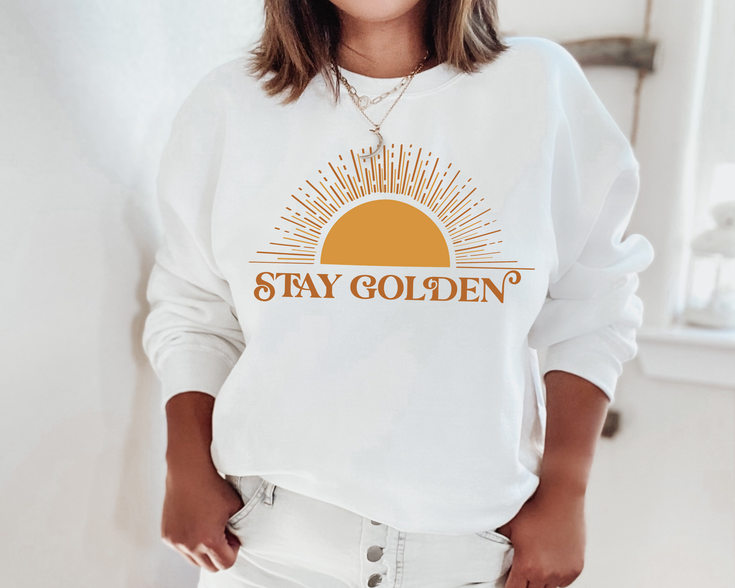Stay Golden, Summer Sweatshirt, Summertime Trendy Apparel