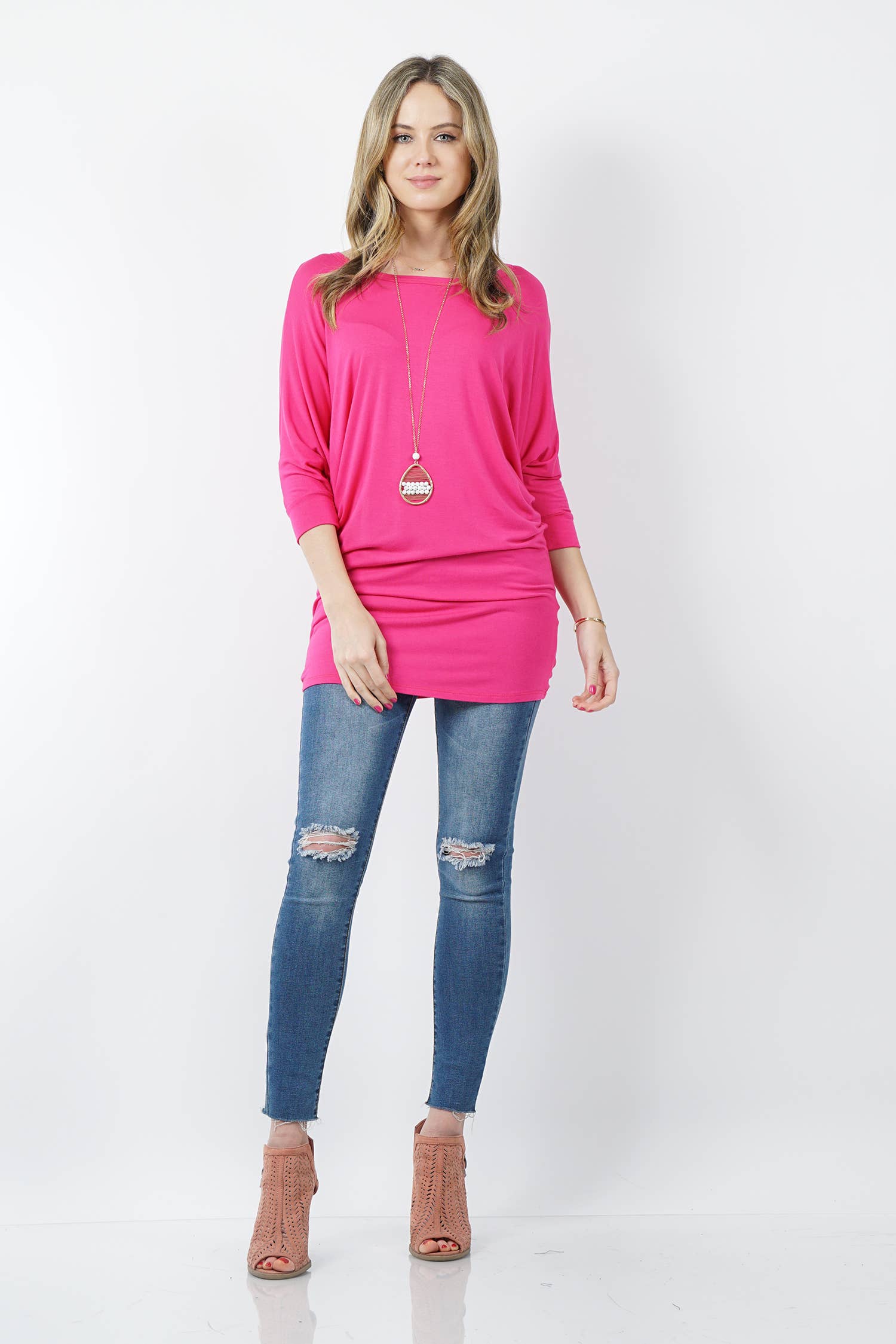 .....SI-14653 Round Neck 3Q Dolman Sleeve Tunic