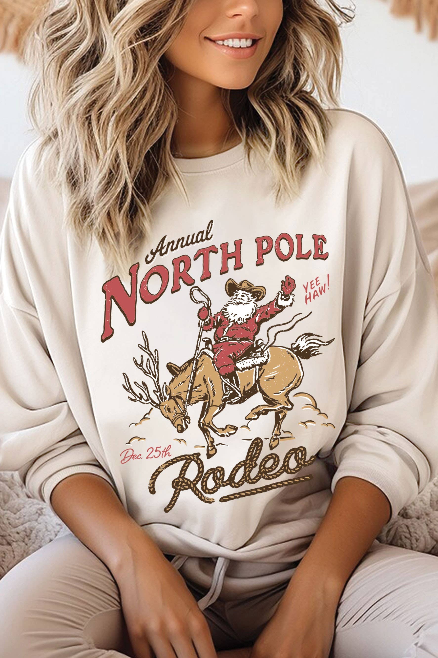 North Pole Santa Rodeo Graphic Brushed Sweatshirts