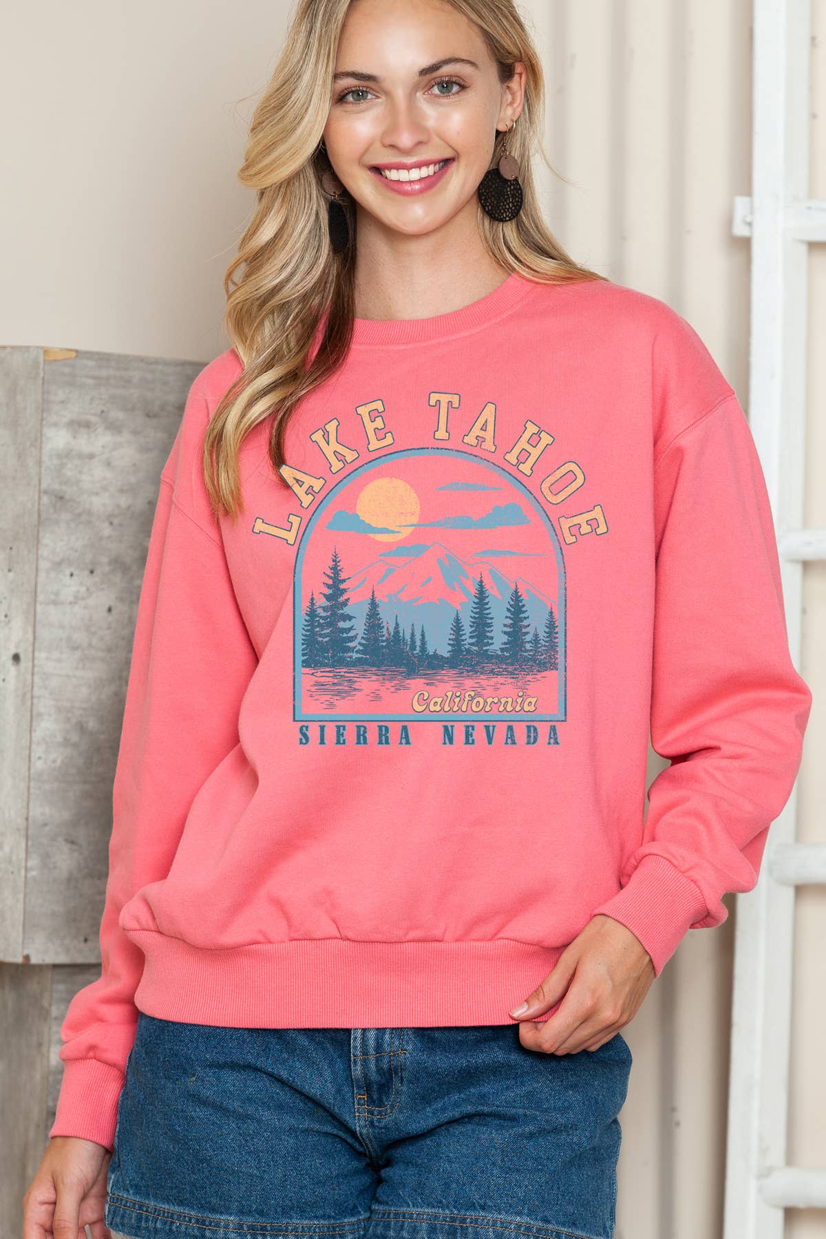 Women Lake Tahoe Graphic Print Pullover Sweater